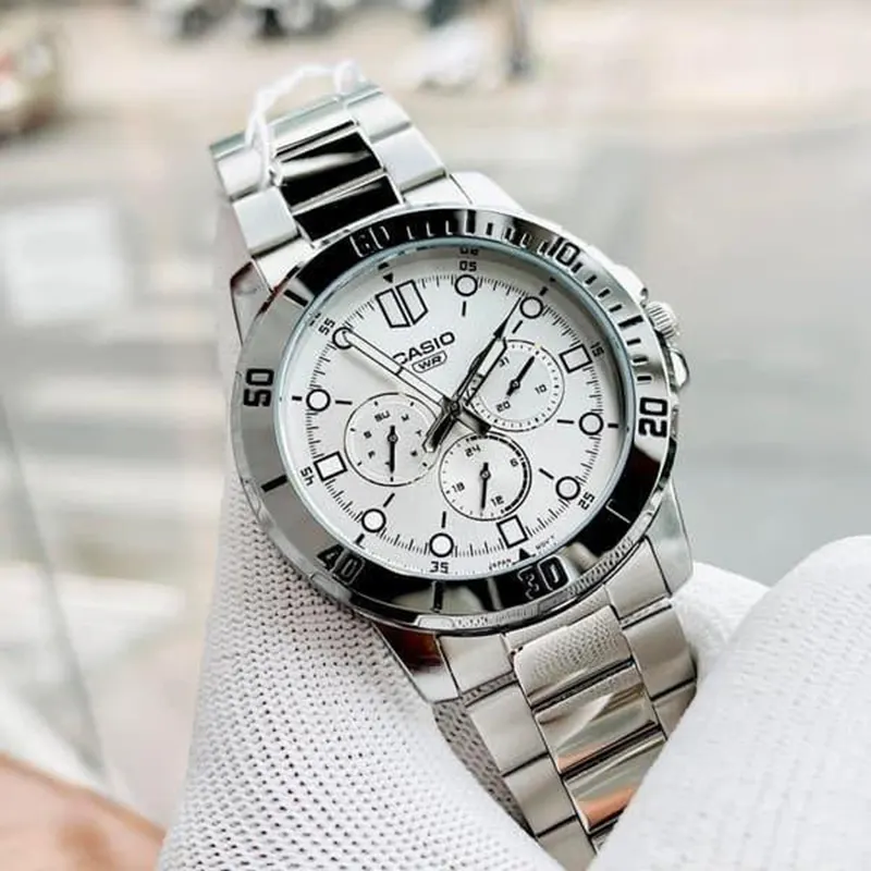 Casio Enticer Chronograph White Dial Men's Watch- MTP-VD300D-7